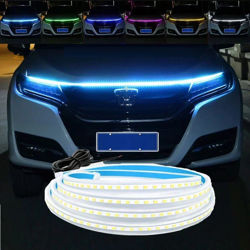 Dynamic LED Hood Light Strip with Turn Signal – Car DRL Upgrade