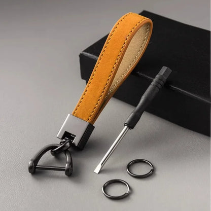 Genuine Leather Car Keychain – Luxury Key Ring with Durable Buckle