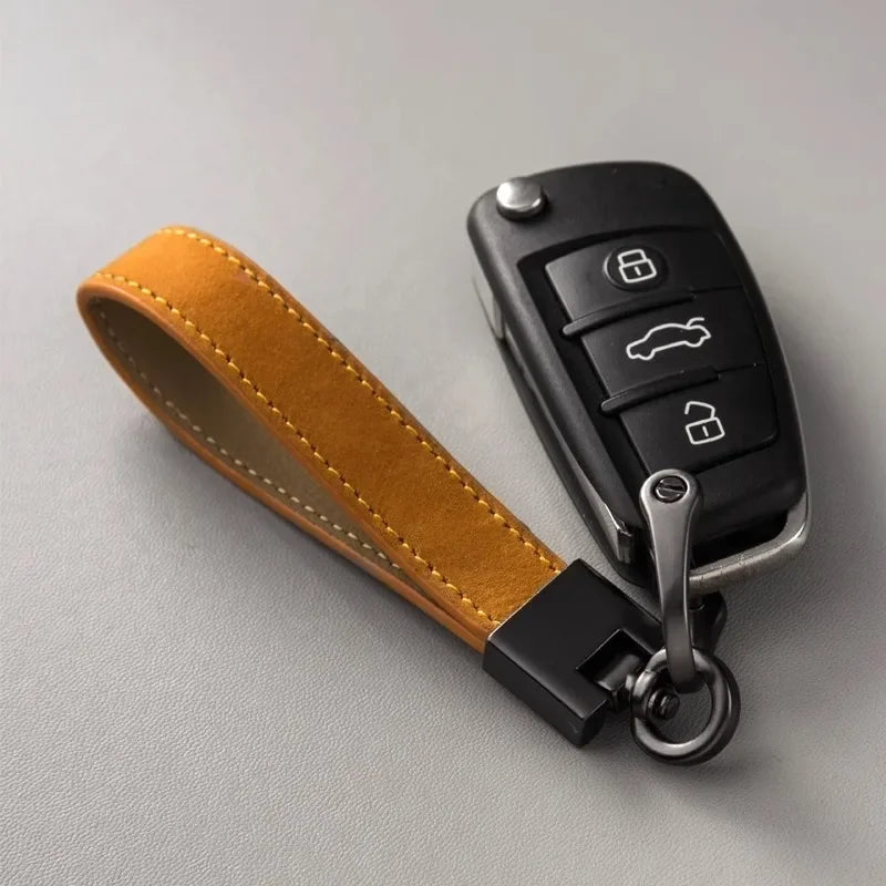 Genuine Leather Car Keychain – Luxury Key Ring with Durable Buckle