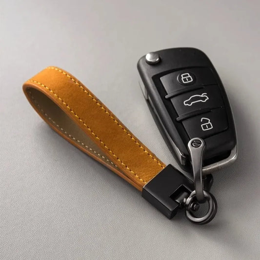 Genuine Leather Car Keychain – Luxury Key Ring with Durable Buckle