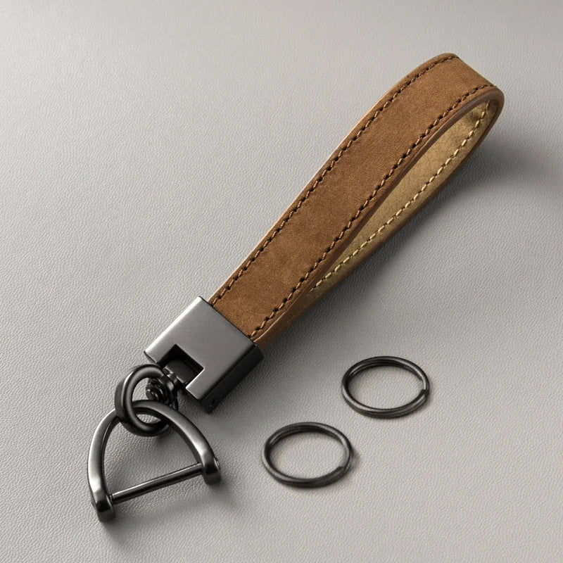 Genuine Leather Car Keychain – Luxury Key Ring with Durable Buckle