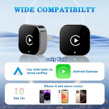 Wireless CarPlay Adapter for iPhone – Plug & Play Wired to Wireless Upgrade (2-in-1)
